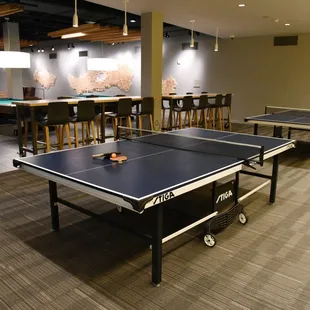 a ping pong table and pool tables
