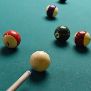 a pool table with eight billiards