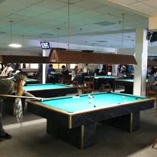 people playing pool in a pool hall