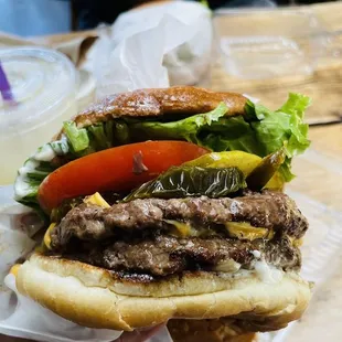 Pop the cherry on this Double Cheese burger w/ added grilled jalapeño and grilled onions. Smackin!