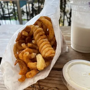 Curly fries + Ranch. Extra ranch is 50¢