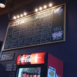 a menu on the wall