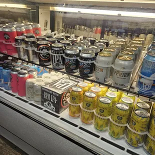 a display of cans of beer