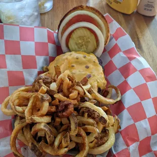 Cheese burger, no lettuce.