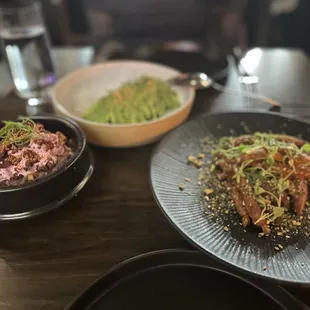 All three vegetable dishes (sweet potato, broccolini and carrots)