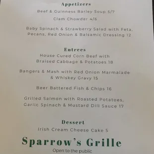 St. Patrick's Day 2021 Menu :)