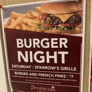 7$ burger nights on Saturday.