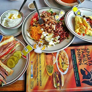 Ham Sandwich, Cobb Salad, Grits n Greek Omelette OMG fantastic Delicious