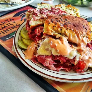 Ooey gooey Cheese, Thousand Island dressing kraut n Corned Beef the Rueben Grinder OMG fantastic