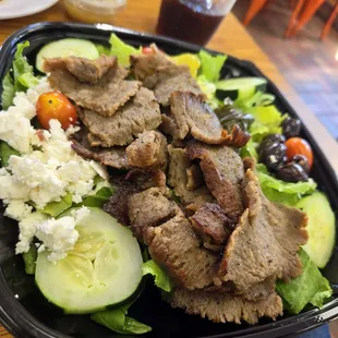 Greek salad with gyro meat