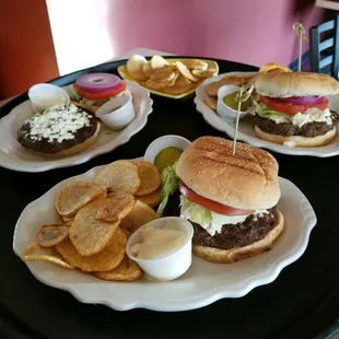 Steak Burgers, your choice of toppings. Greek, Blue Cheese, or Regular!