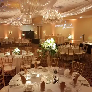 Wedding Reception Room with Gold Chiavari Chairs