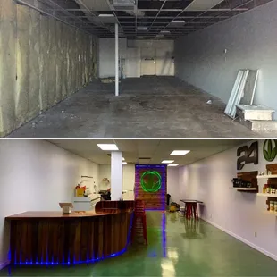 before and after photos of a commercial space