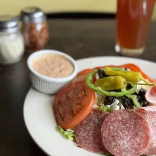 Antipasto salad and Mac &amp; Jack&apos;s beer.