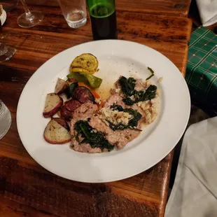 Crab veal with roasted veggies