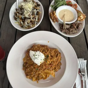 Bolognese, Brussel Sprouts, and Steak Fondue