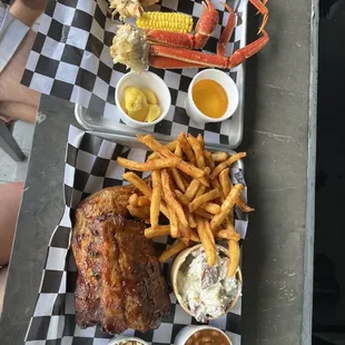 Crab legs ribs chicken