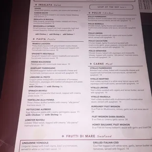 A lot of food to choose from, the menu has a variety of different foods!