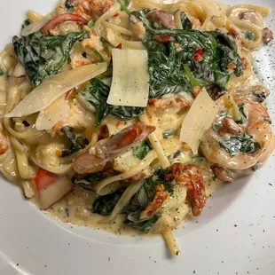 Lobster and Shrimp over Linguini pasta in Brandy Cream Sauce