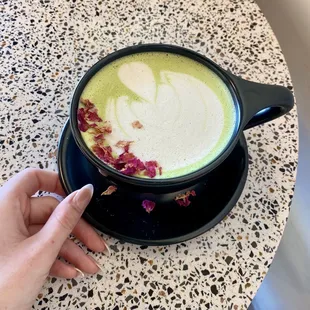 Rose matcha latte