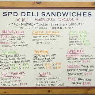 Deli Menu as of 2/26/24