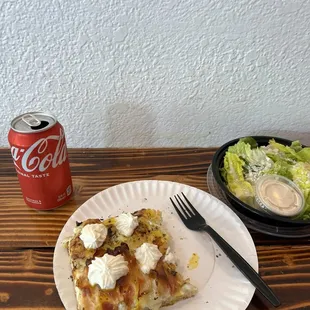 Grandma square with salad and soda lunch special