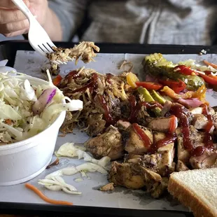 Smoked chicken and pulled pork