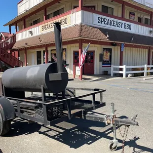 Smoker and front of restaurant