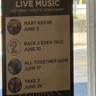 Live music schedule :)