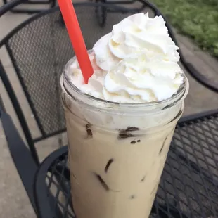 Iced latte with the lavender moon combination of flavors- yummm