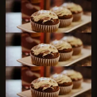 Homemade Pumpkin Muffins with Cream Cheese Frosting--they're flying off the shelf!