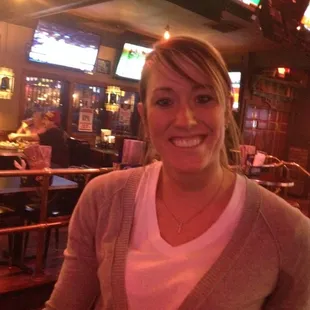 This is our fantastic server Taylor.  Speakeasy no longer has pool, but is the best lace to come enjoy time with friends.