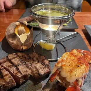 8 oz sirloin, sweet potato, &amp; lobster tail.