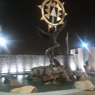 Beautiful symbol they have of their Tigua Tribe statue and waterfall