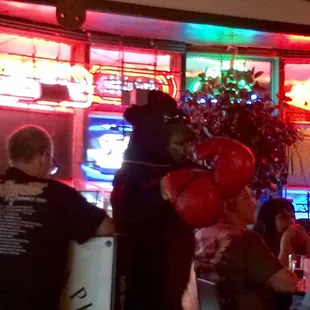 Yes, that is a bear wearing sunglasses and boxing gloves