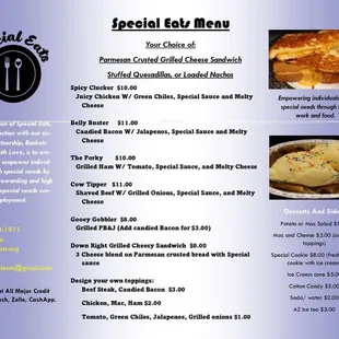 the menu for special gourmets