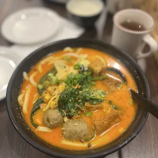 Laksa broth udon noodles
