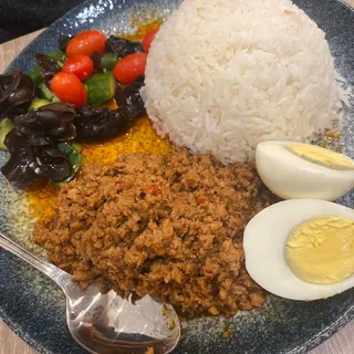 C06. Brined Ground Pork Over Rice /