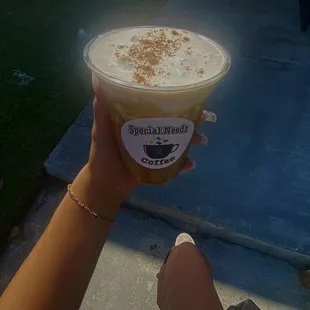 Pumpkin spice latte w/ salted vanilla cold foam.