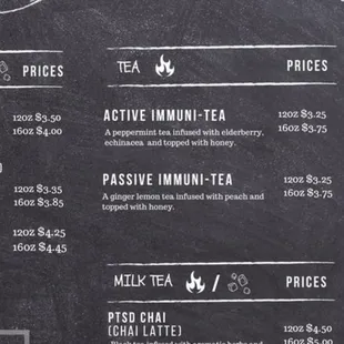 The menu features drinks named after various mental disabilities to encourage conversation &amp; reduce stigma.