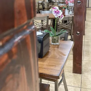 a table and chairs in a restaurant