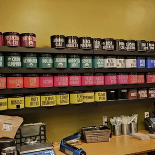 So many teas on the wall to choose from