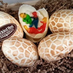 an assortment of decorated eggs