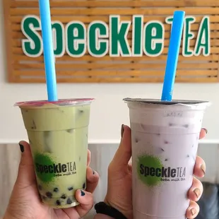 Lavender matcha and taro green boba
