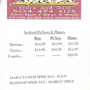 Po'boys, platters, and specials