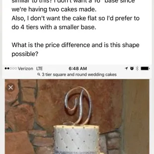 My initial email to have the cake shape changed....