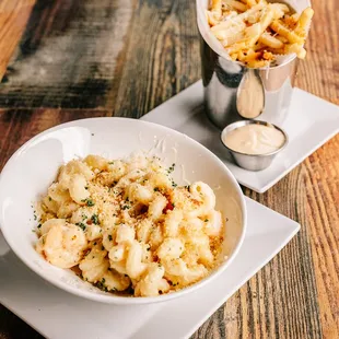 Shrimp mac and truffle fries