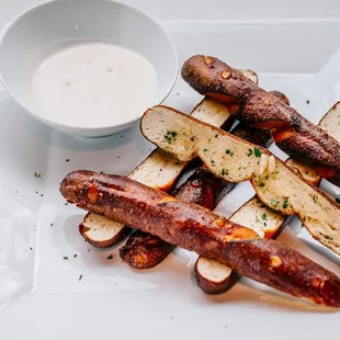 Pretzel sticks and queso blanco