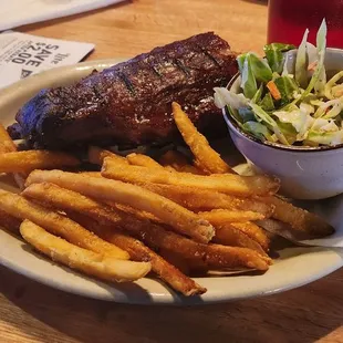 Half rack rib plate with fries, slaw, &amp; toast.