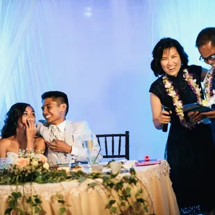 Speeches from Mom and Dad to the Newlyweds.  Take advantage of our wireless microphones so that speeches can be upclose and personal.